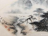 艺术家罗树辉日记:新创作扇面《迴响》,国画苍松,请欣赏【图1】