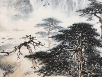 艺术家罗树辉日记:新创作扇面《迴响》,国画苍松,请欣赏【图4】