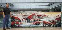 艺术家宁建华日记:小丈二彩墨山水画《鸿运当头》,98x360cm,近期完成的客【图1】