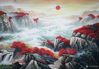 艺术家宁建华日记:小丈二彩墨山水画《鸿运当头》,98x360cm,近期完成的客【图3】