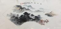 艺术家罗树辉日记:扇面《秋江远帆》,国画苍松系列新作品,尺寸38x66cm,请【图2】