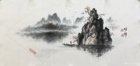 艺术家罗树辉日记:扇面《桂林小景》,国画山水画苍松系列新作品,尺寸38x66c【图0】
