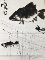 艺术家周鹏飞日记:昨见范迟兄作巜网》图,墨酣笔畅,今吾试擬之题曰巜透网鳞》,挥【图1】