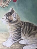 艺术家汪林日记:工笔花鸟画小猫与蚂蚱《秋趣》和簕杜鹃双兔图《小伙伴》,附局部【图1】