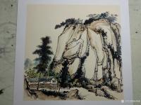 艺术家杨增超日记:国画山水画作品《山村初晴》彩墨画,卡纸,尺寸斗方50x50c【图0】