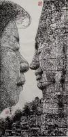 艺术家马培童日记:《与佛陀对话》焦墨画柬埔寨吴哥窟；
 创新焦墨刻石皴法，创【图2】