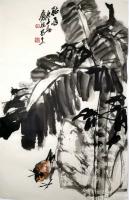 艺术家甘庆琼日记:国画花鸟芭蕉系列作品《映窗叶叶芭蕉绿，啼鸟声声新雨余》作品尺【图2】