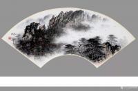 艺术家罗树辉日记:国画山水松树、流云、飞瀑、戏猴,罗树辉辛丑年春月新作,扇面6【图2】