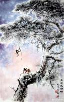 艺术家罗树辉日记:罗树辉国画《雪里见精神》松树、猴；创作时间壬寅年春月。
作【图0】