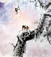 艺术家罗树辉日记:罗树辉国画《雪里见精神》松树、猴；创作时间壬寅年春月。
作【图1】