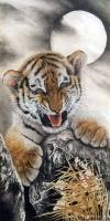 艺术家艾大伟日记:艾大伟国画动物画幼虎系列作品《我也是老虎一枚》《萌虎》，作品【图1】