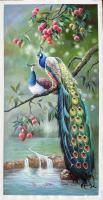 艺术家黎群日记:布面油画，尺寸80X160㎝，这幅名为的《荔枝孔雀图》中，描【图0】