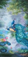 艺术家黎群日记:分享《孔雀》油画5幅，尺寸80X160㎝孔雀图，以昂首挺立的【图1】