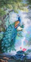 艺术家黎群日记:分享《孔雀》油画5幅，尺寸80X160㎝孔雀图，以昂首挺立的【图2】