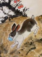 艺术家石广生日记:国画《龟兔赛跑》，壬寅年初秋，石广生画并题。
小兔中途被隔【图2】