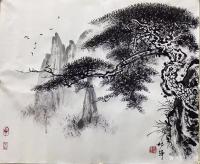 艺术家罗树辉日记:国画山水画松树黄山
今天朋友小聚。弄了几张小画。玩玩。【图0】