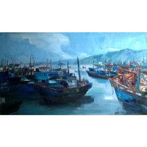 艺术品图片：艺术家陈以涛油画作品名称《【渔人港的蓝天】作者陈以涛》价格31200.00 元