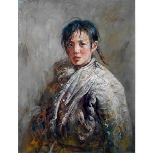 艺术品图片：艺术家朱明油画作品名称《【藏族女孩】作者朱明》价格9600.00 元