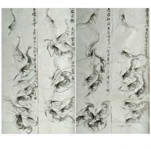 胡小炜（润德）国画作品《墨虾》价格16000.00元