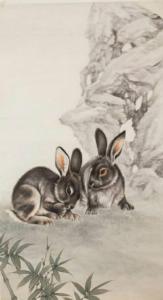 艺术品图片：艺术家于永强国画作品名称《双兔》价格2000.00 元