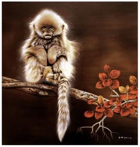 田玉田手工《木板烙画动物系列《猴》》