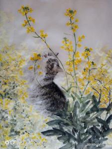 艺术品图片：艺术家罗虹明国画作品名称《（猫）沐浴春光》价格800.00 元