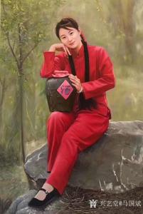 艺术品图片：艺术家马国斌油画作品名称《肖像油画-红衣女子》议价