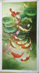 艺术品图片：艺术家黎群油画作品名称《九鱼图（一）竖幅》价格1000.00 元