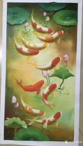 艺术品图片：艺术家黎群油画作品名称《九鱼图（三）竖幅》价格1000.00 元