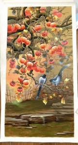 艺术品图片：艺术家黎群油画作品名称《油画柿子喜鹊事事如意》价格1000.00 元