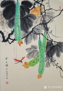 艺术品图片：艺术家李振军国画作品名称《花鸟-碧玉图-丝瓜》价格500.00 元