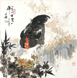 艺术品图片：艺术家卢士杰国画作品名称《鸡-一花一世界》价格1200.00 元