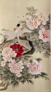 艺术品图片：艺术家张秀祥国画作品名称《工笔花鸟牡丹《迎夏》》议价