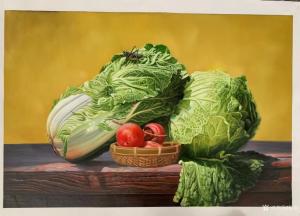 艺术品图片：艺术家黎群油画作品名称《写实白菜（包框包邮）》价格1300.00 元