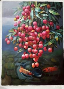艺术品图片：艺术家黎群油画作品名称《荔枝与金龙（包框包》价格1800.00 元
