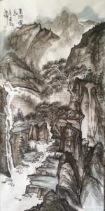 艺术品图片：艺术家张祖坤国画作品名称《山水-悠然见南山》议价
