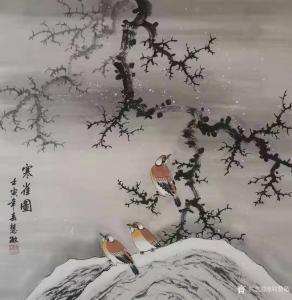 艺术品图片：艺术家刘慧敏国画作品名称《花鸟-寒雀图》价格600.00 元