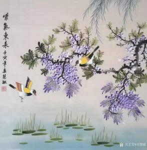 艺术品图片：艺术家刘慧敏国画作品名称《花鸟-紫气东来》价格600.00 元