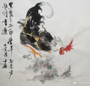 卢士杰国画作品-《鸡-黑发不知勤学早》