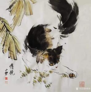 艺术品图片：艺术家傅饶国画作品名称《猫舞》价格1000.00 元