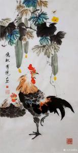 艺术品图片：艺术家傅饶国画作品名称《鸡-鸣秋-付饶》议价