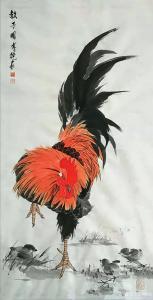 艺术品图片：艺术家傅饶国画作品名称《鸡-教子图》价格2000.00 元