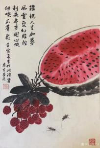 艺术品图片：艺术家石广生国画作品名称《花鸟-荔来开心》议价
