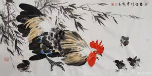 艺术品图片：艺术家傅饶国画作品名称《鸡-五福临门》价格3000.00 元