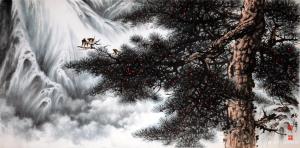 艺术品图片：艺术家罗树辉国画作品名称《崖松飞瀑》价格60000.00 元