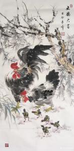 艺术品图片：艺术家袁峰国画作品名称《五德大吉-鸡》议价