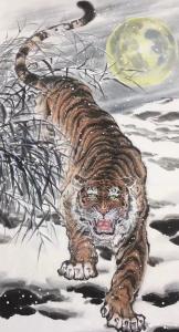 艺术品图片：艺术家袁峰国画作品名称《猛虎下山》议价