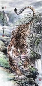 艺术品图片：艺术家袁峰国画作品名称《福虎生威》议价