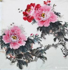 艺术品图片：艺术家李伟强国画作品名称《牡丹-花开富贵》议价