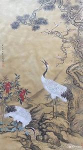 艺术品图片：艺术家汪林国画作品名称《工笔-松梅双鹤图》议价